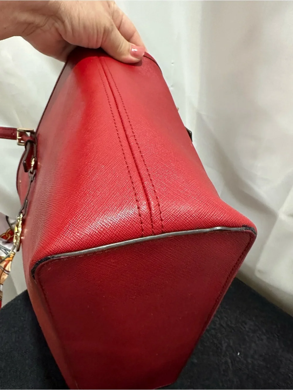 Michael Kors Burgundy Saffiano Leather Tote with Scarf Accent EUC - Picture 3 of 9